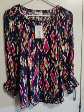 Westbound Black Multicolor Ikat Peasant Blouse